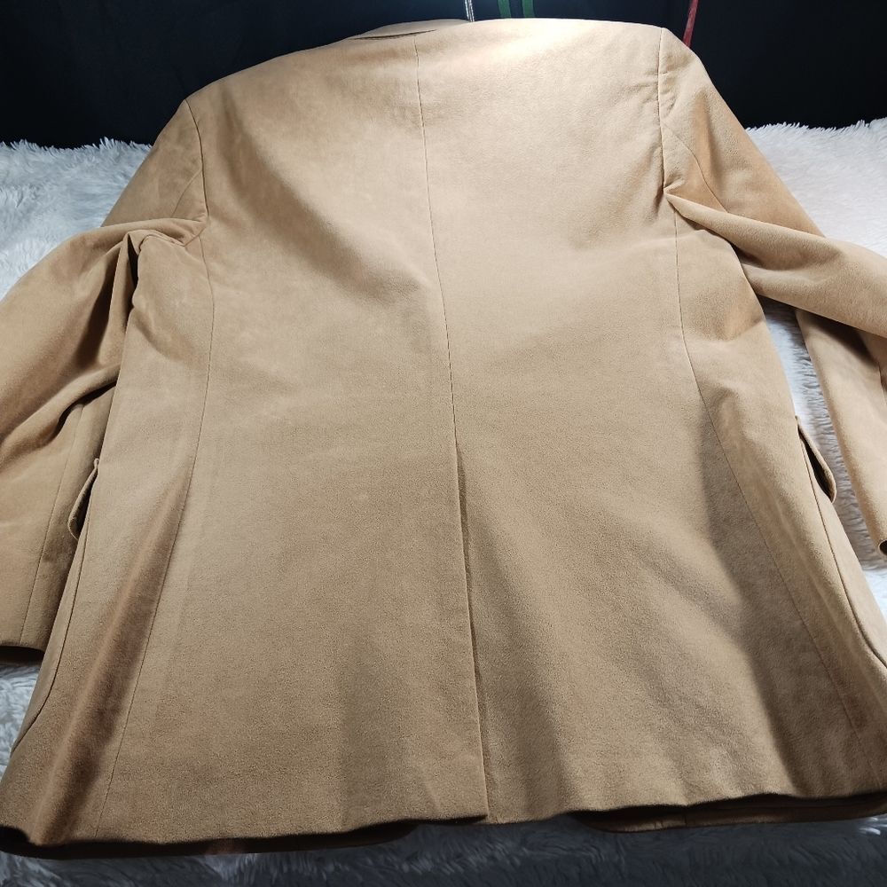 Doncaster 2 Button Blazer Jacket Sport Coat Ultra Suede Tan/ Cream Men's Medium - Picture 13 of 14